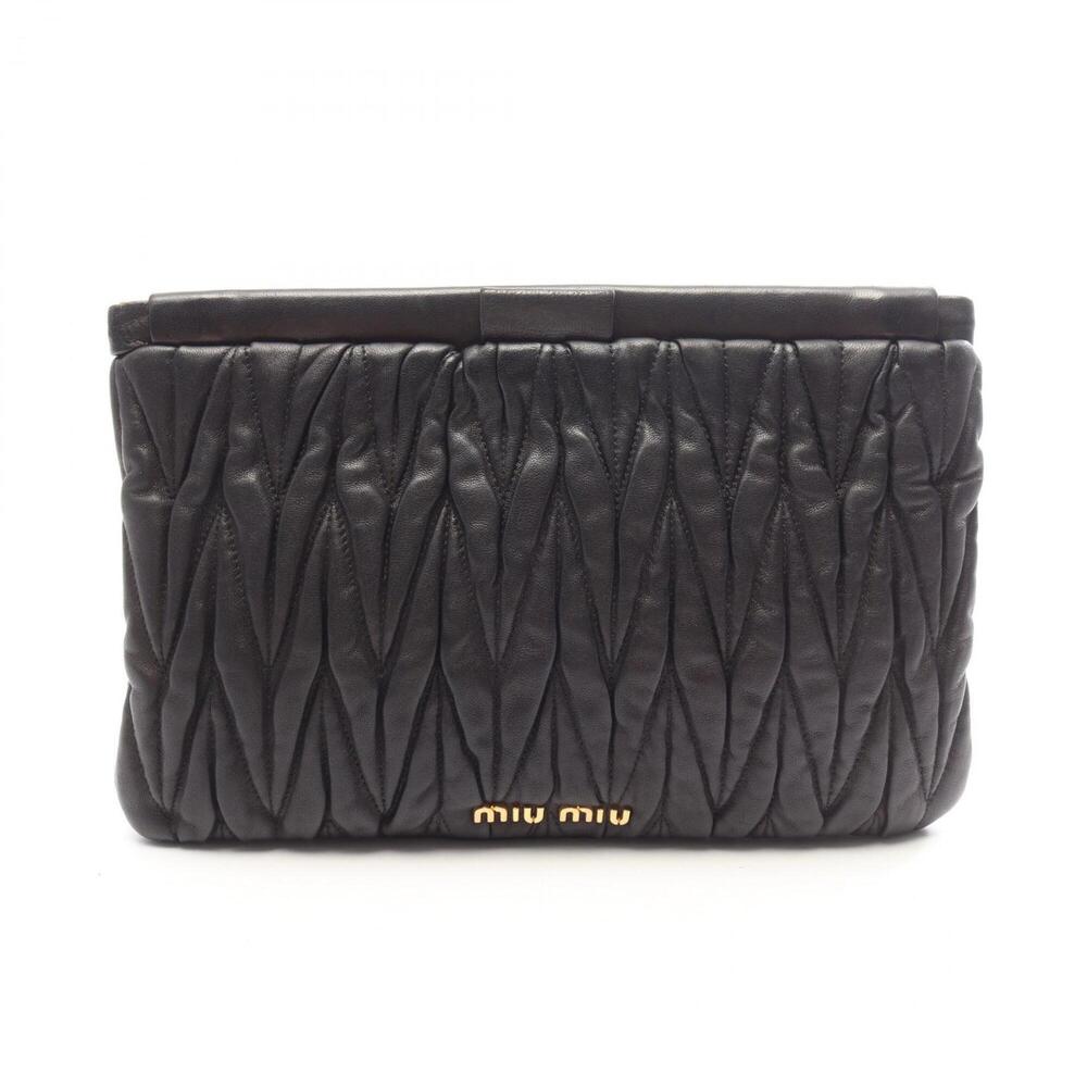 Miu Miu Miu Matelassé Second Bag Clutch Handbag Leather Women's Black